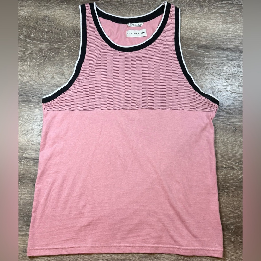 Distortion, Men’s Slim Fit Tank - Pink/Black Faux Mesh Size Large